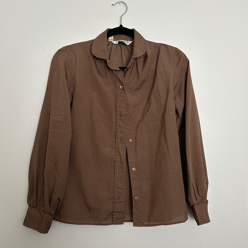 Vintage Brown polka dot Blouse with Relaxed Fit